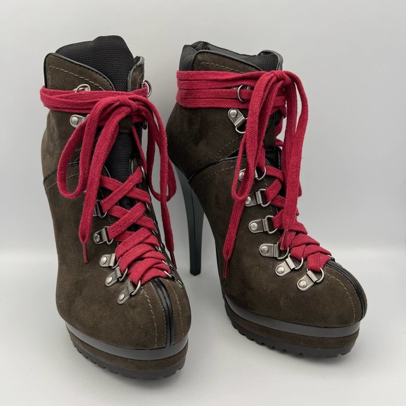 Target Xhilaration Stiletto Platform Boots size 9 Brown Red Utility Streetwear - Picture 2 of 12